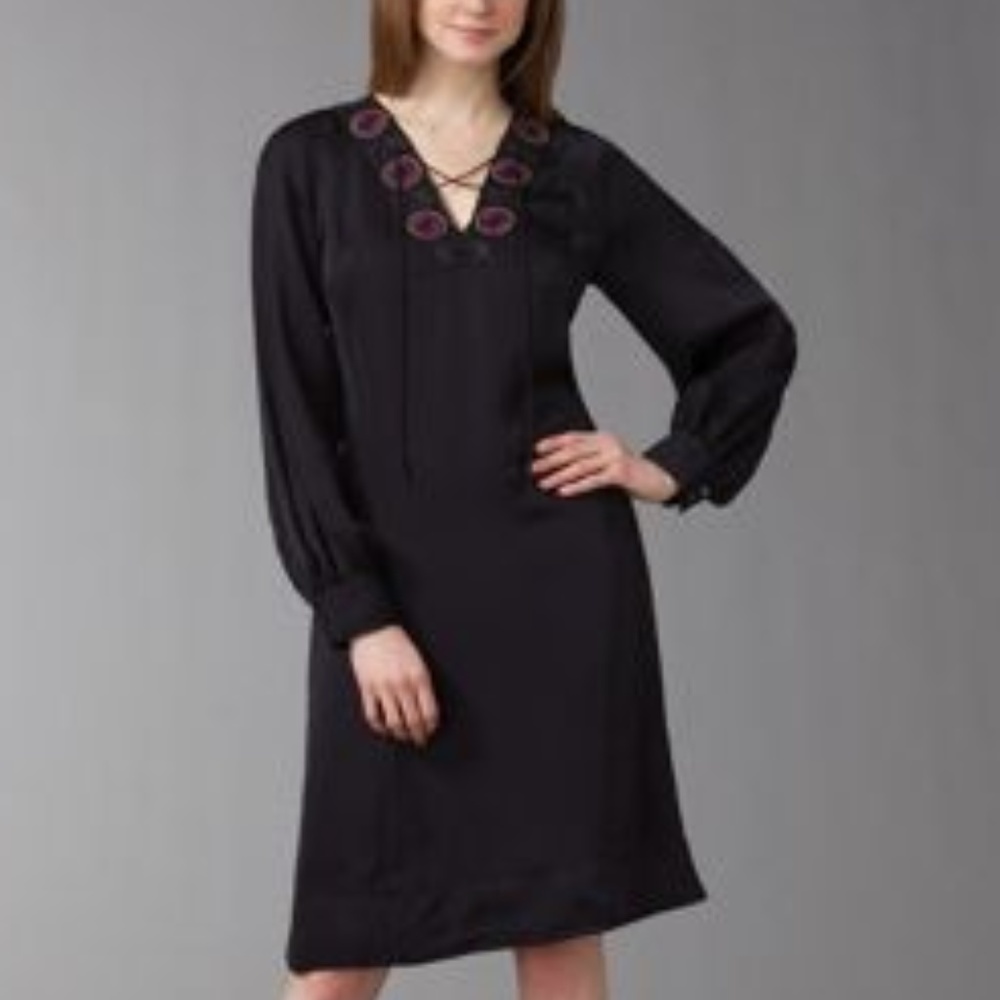 DKNY NAVY EMBROIDERED SILK DRESS - Various